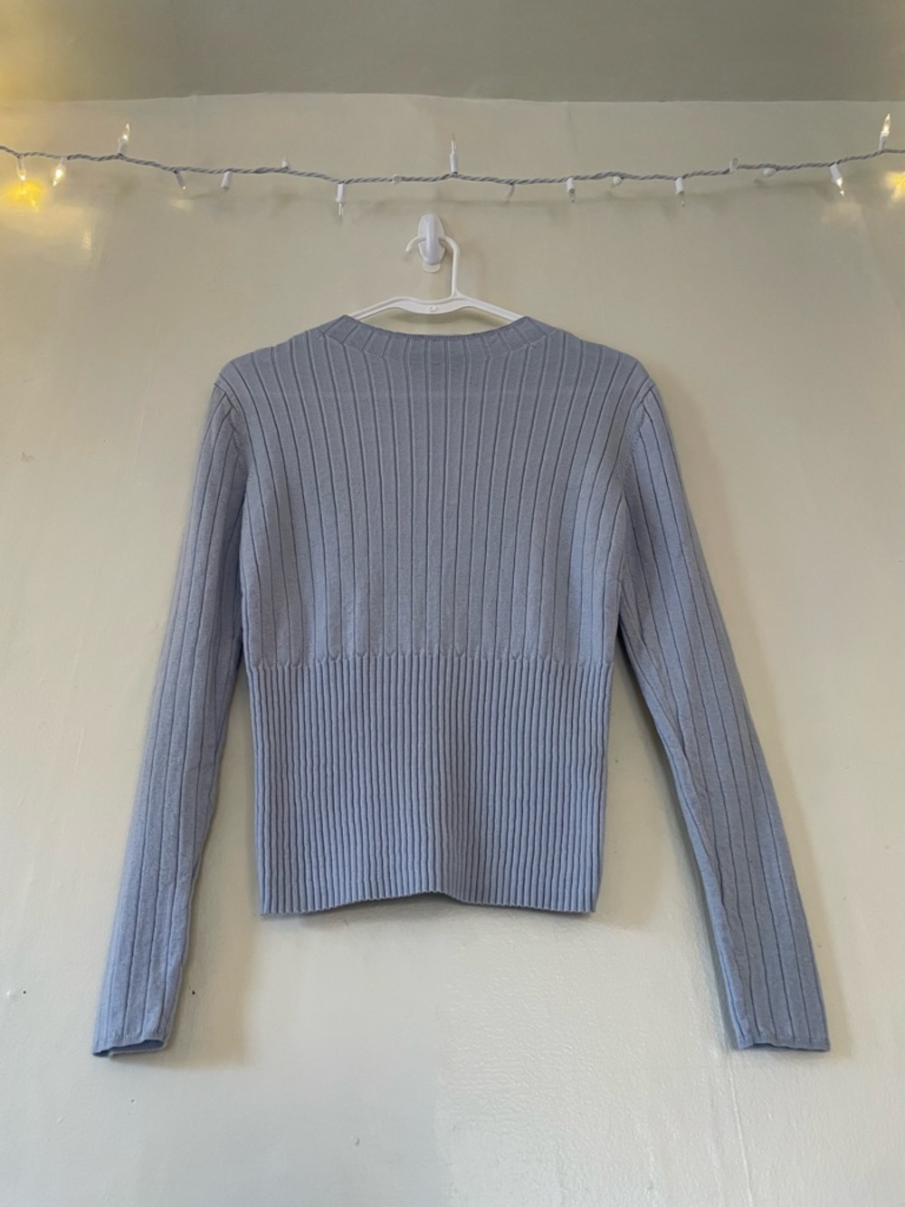 Banana Republic Pale Blue 100% Merino Wool Ribbed Crew Sweater Top Light Air Y2K - Picture 7 of 12